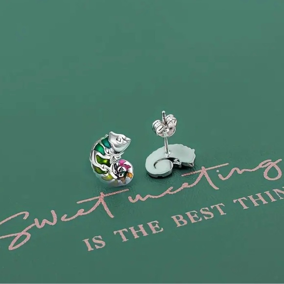 Delicate 925 Sterling Multicolored Silver Dragon Design Stud Earrings - Picture 4 of 6